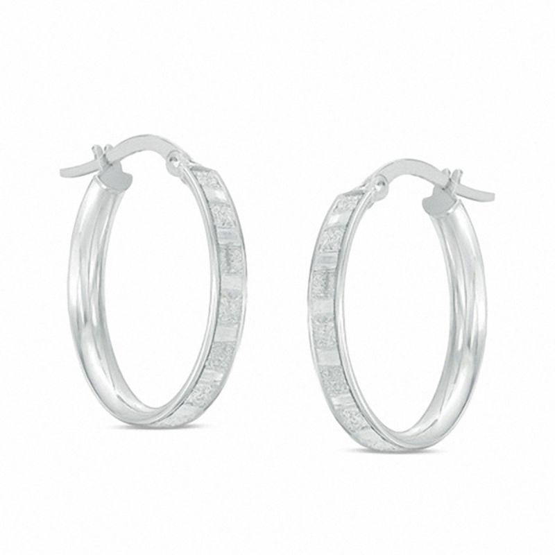 Made in Italy 14mm Glitter Enamel Oval Hoop Earrings in 10K White Gold