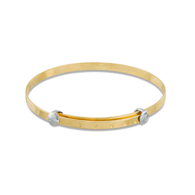 Main Image 1 of Child's Diamond-Cut Adjustable Bangle in 10K Two-Tone Gold - 4"