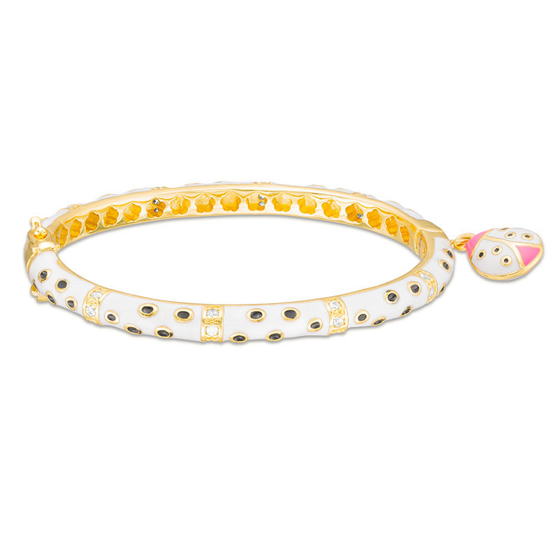 Main Image 1 of Child's Cubic Zirconia Enamel Ladybug Charm Bangle in Brass and 18K Gold Plate