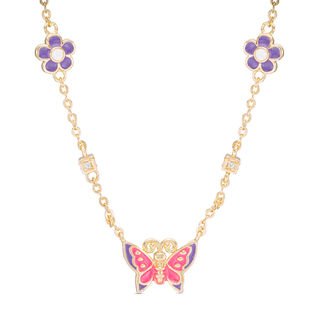 Child's Cubic Zirconia Enamel Flower Station and Butterfly Necklace in ...