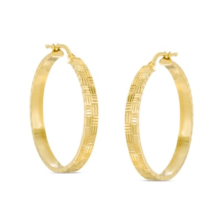 Made in Italy 32mm Diamond-Cut Basket Weave Hoop Earrings in 10K Gold