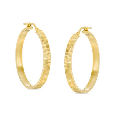 Made in Italy 32mm Diamond-Cut Basket Weave Hoop Earrings in 10K Gold