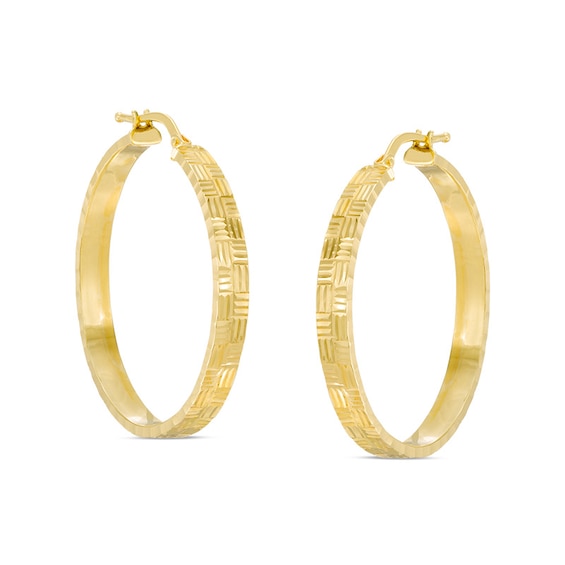 Made in Italy 32mm Diamond-Cut Basket Weave Hoop Earrings in 10K Gold