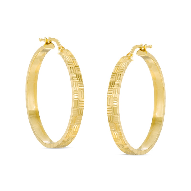 Made in Italy 32mm Diamond-Cut Basket Weave Hoop Earrings in 10K Gold