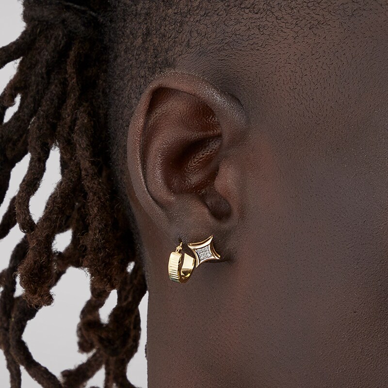 Main Image 3 of Made in Italy 13mm Diamond-Cut Huggie Hoop Earrings in 10K Gold