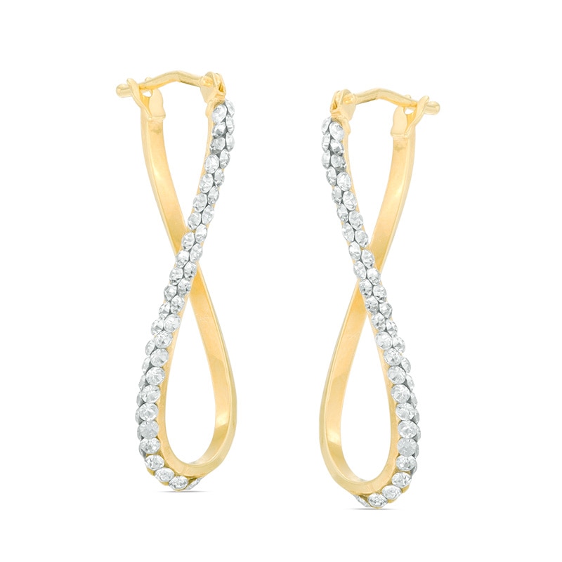 Made in Italy Crystal Wavy Hoop Earrings in 10K Gold