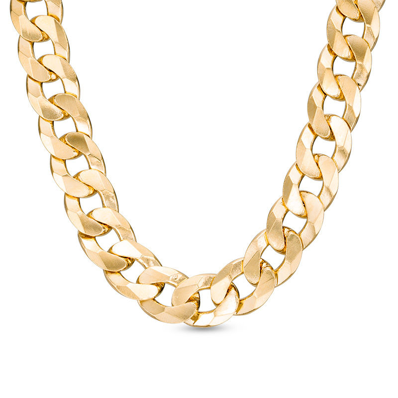 Main Image 1 of 10.5mm Diamond-Cut Curb Chain Necklace in Brass with 14K Gold Plate - 24"