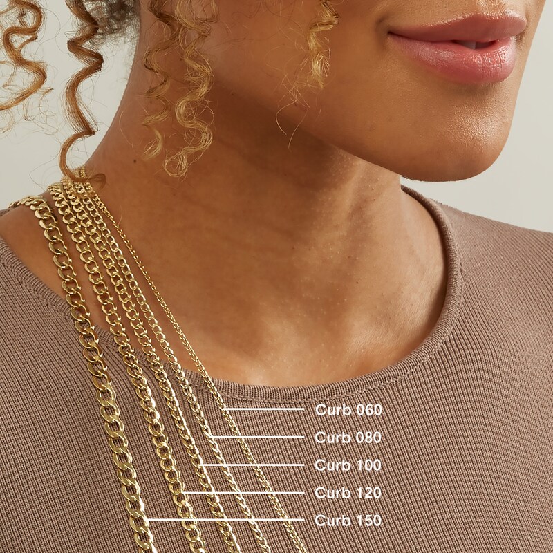 Main Image 2 of 10.5mm Diamond-Cut Curb Chain Necklace in Brass with 14K Gold Plate - 24"