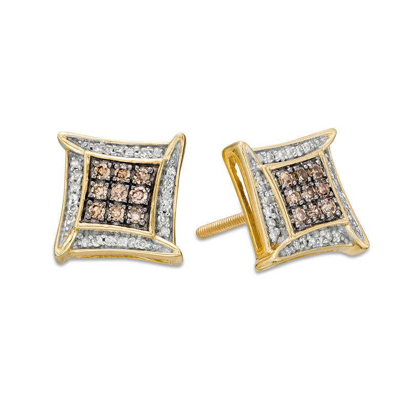 1/4 CT. T.W. Champagne and White Diamond Square Stud Earrings in 10K Gold