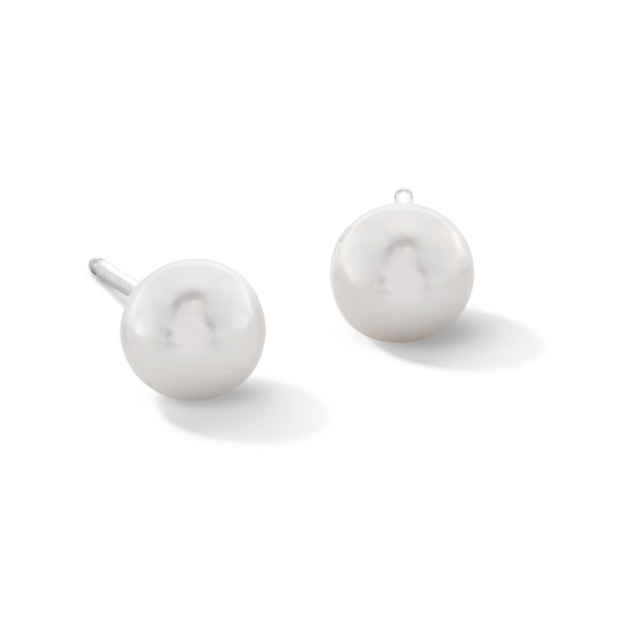 14K Solid White Gold 5mm Freshwater Cultured Pearl Stud Piercing Earrings