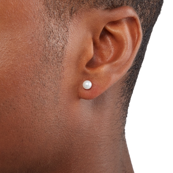 14K Solid White Gold 5mm Freshwater Cultured Pearl Stud Piercing Earrings
