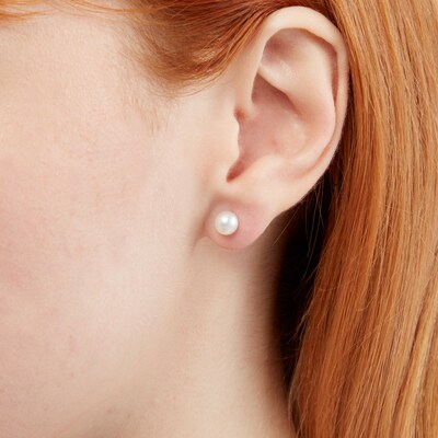 14K Solid White Gold 5mm Freshwater Cultured Pearl Stud Piercing Earrings
