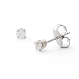 3mm Cubic Zirconia Solitaire Stud Piercing Earrings in 14K Solid White Gold - Short Post