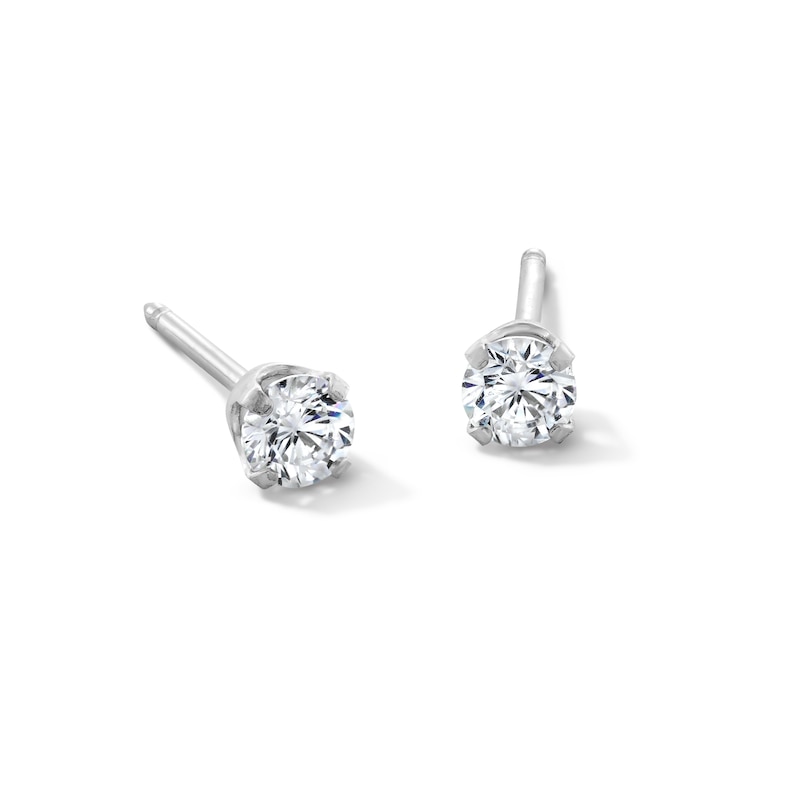 3mm Cubic Zirconia Solitaire Stud Piercing Earrings in 14K Solid White Gold - Short Post