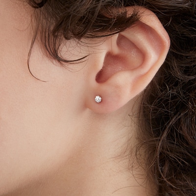 3mm Cubic Zirconia Solitaire Stud Piercing Earrings in 14K Solid Gold