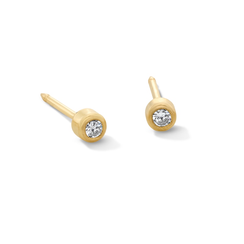 3mm Cubic Zirconia Solitaire Stud Piercing Earrings in 14K Solid