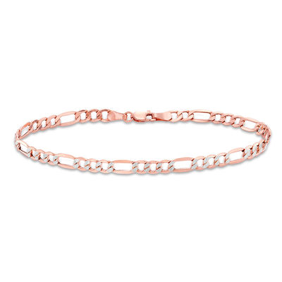 100 Gauge Diamond-Cut Figaro Chain Bracelet in 10K Rose Gold - 8"