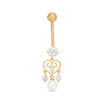 Thumbnail Image 0 of 014 Gauge Cultured Freshwater Pearl and Cubic Zirconia Filigree Heart Belly Button Ring in 10K Gold