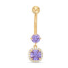 Thumbnail Image 0 of 014 Gauge Purple and White Cubic Zirconia Frame Belly Button Ring in 10K Gold