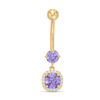Thumbnail Image 1 of 014 Gauge Purple and White Cubic Zirconia Frame Belly Button Ring in 10K Gold
