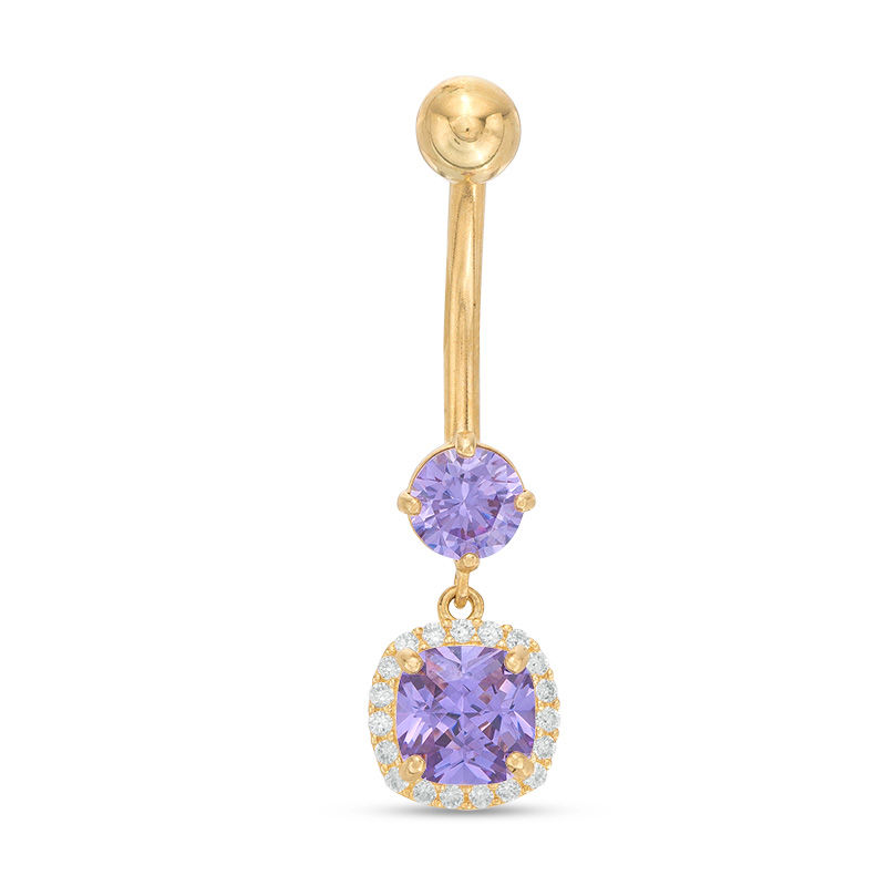 Main Image 1 of 014 Gauge Purple and White Cubic Zirconia Frame Belly Button Ring in 10K Gold