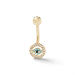 014 Gauge Multi-Color Cubic Zirconia Evil Eye Belly Button Ring in Solid 10K Gold