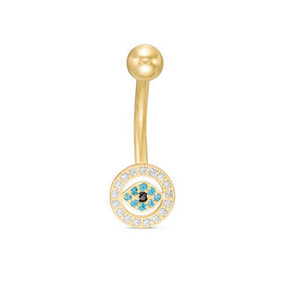 014 Gauge Blue and White Cubic Zirconia Frame Belly Button Ring