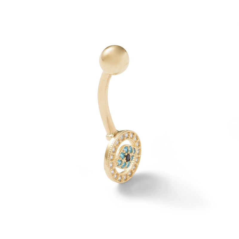 10K Solid Gold CZ Evil Eye Belly Button Ring - 14G 3/8"