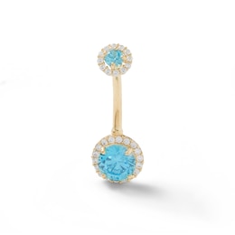 014 Gauge Blue and White Cubic Zirconia Frame Belly Button Ring in Solid 10K Gold