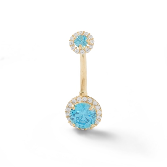 10K Solid Gold Blue and White CZ Frame Belly Button Ring - 14G 3/8"