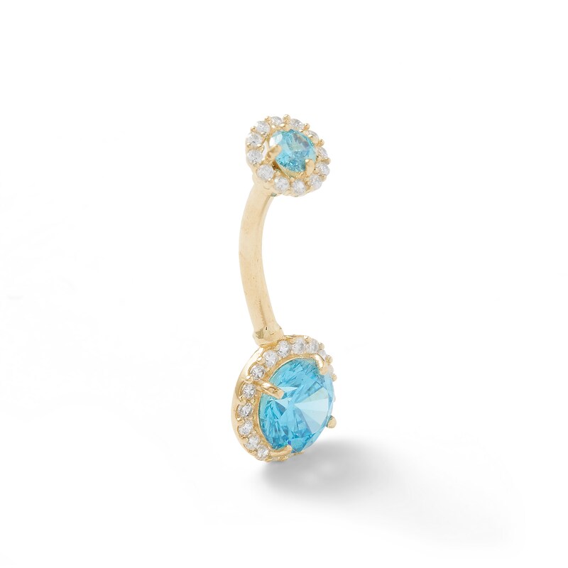 Main Image 2 of 10K Solid Gold Blue and White CZ Frame Belly Button Ring - 14G 3/8"
