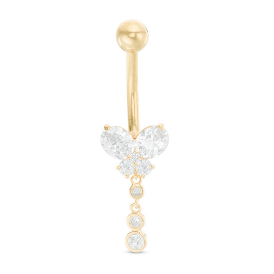 014 Gauge Cubic Zirconia Butterfly Belly Button Ring in 10K Gold