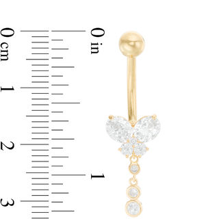 014 Gauge Cubic Zirconia Butterfly Belly Button Ring in 10K Gold