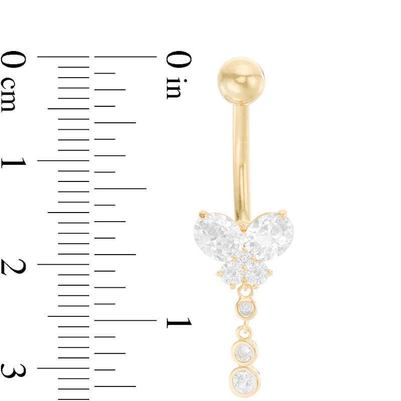 10K Yellow Gold 4-stone Cubic Zirconia CZ Dangling Butterfly Belly Button Ring B 