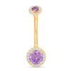 Thumbnail Image 1 of 014 Gauge Purple and White Cubic Zirconia Frame Belly Button Ring in 10K Gold