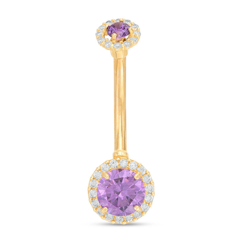 Main Image 1 of 014 Gauge Purple and White Cubic Zirconia Frame Belly Button Ring in 10K Gold