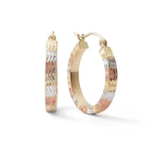 20mm Diamond-Cut Hoop Earrings in 10K Tri-Tone Gold
