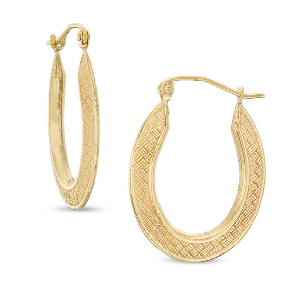 25mm Textured Oval Hoop Earrings in 10K Gold