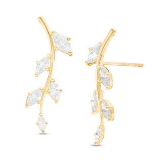 Marquise Cubic Zirconia Leaf Crawler Earrings in 10K Gold
