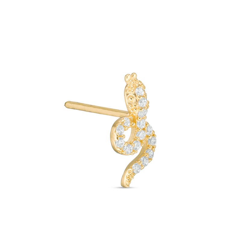 Cubic Zirconia Snake Single Stud Earring in 10K Gold