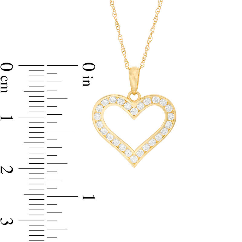 Cubic Zirconia Heart Pendant in 10K Gold - 17"