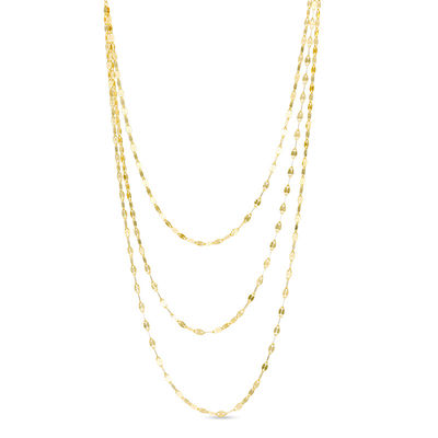 Triple Strand Mirror Chain Necklace in 10K Gold - 19"