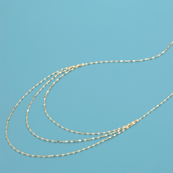 Triple Strand Mirror Chain Necklace in 10K Gold - 19"