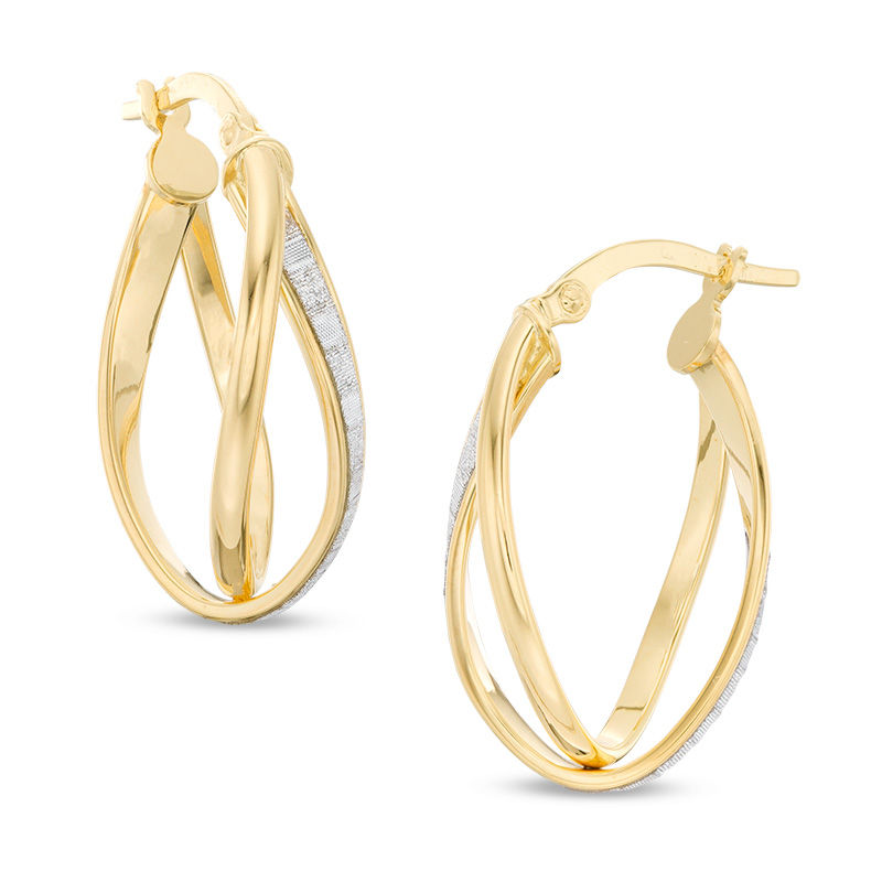 Main Image 1 of Made in Italy Glitter Enamel Curved Hoop Earrings in 10K Gold