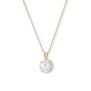 14K Solid Gold 8mm CZ Solitaire Pendant - 17"