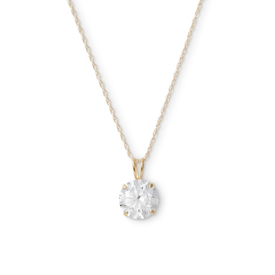 14K Semi-Solid Gold CZ Solitaire Pendant - 17"