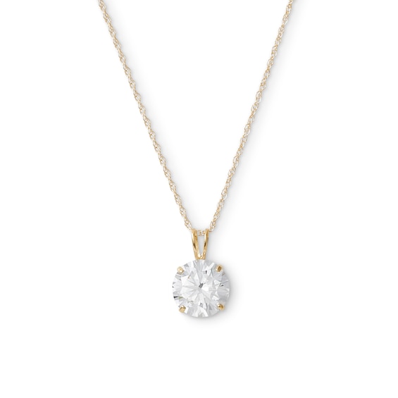 8mm Cubic Zirconia Solitaire Pendant in 14K Semi-Solid Gold - 17"