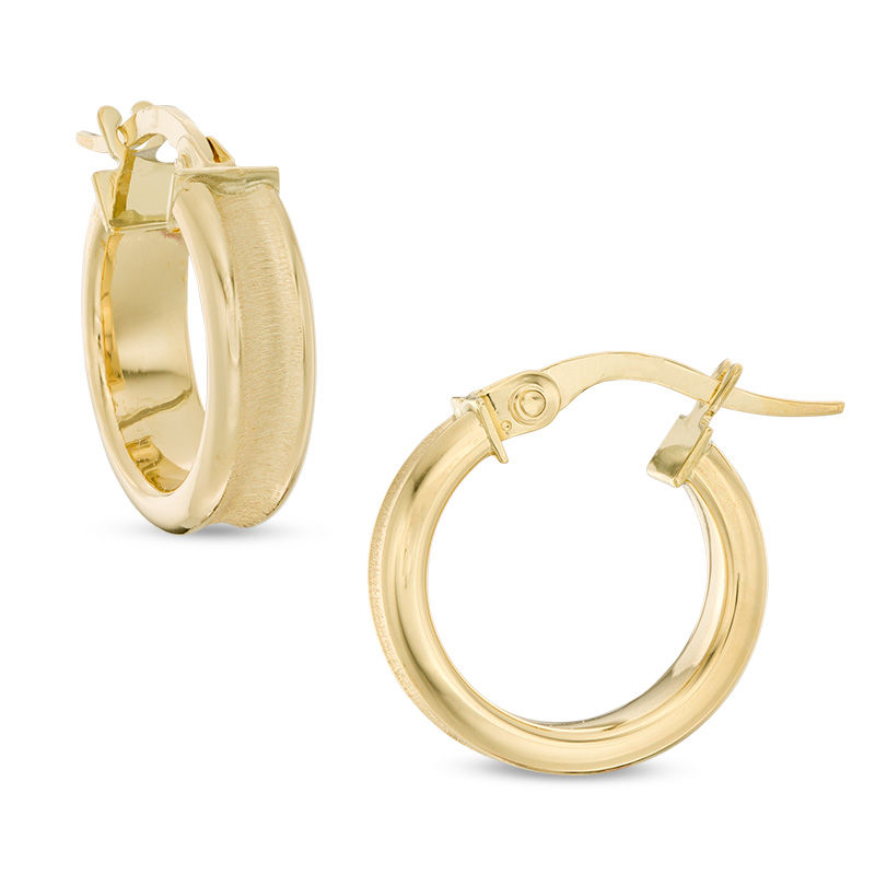 Main Image 1 of Made in Italy Satin Huggie Hoop Earrings in 10K Gold
