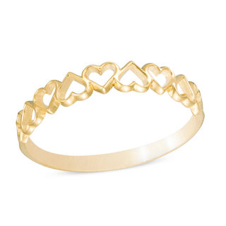 10K Solid Gold Alternating Hearts Ring - Size 7 | Banter