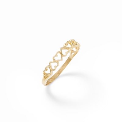 10K Solid Gold Alternating Hearts Ring - Size 7